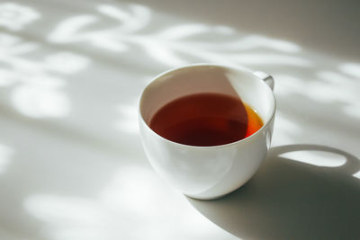 High angle view of tea cup on table