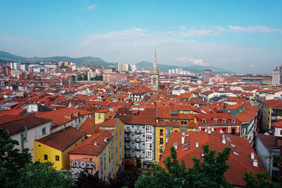 High angle view of townscape against sky