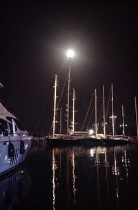 Boats in river at night