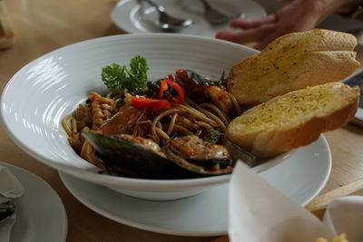 High angle view of food in bowl on table