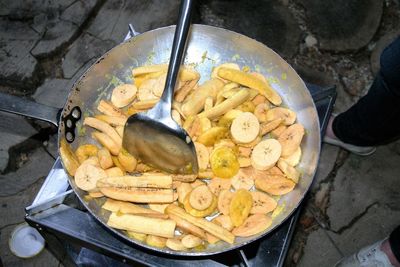 High angle view of bread in container