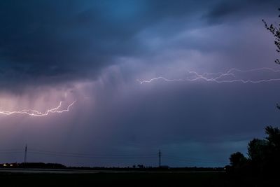 Lightning in sky at night