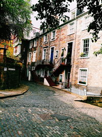 Street by residential buildings