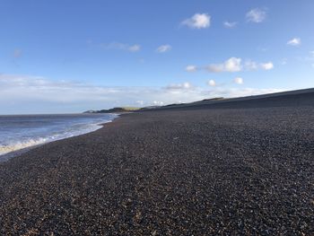 Surface level of beach against sky