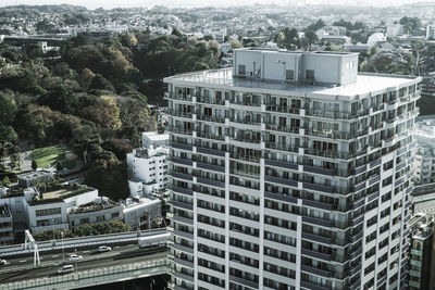 High angle view of buildings in city