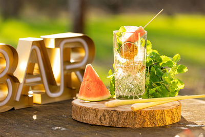 Close-up of food on table