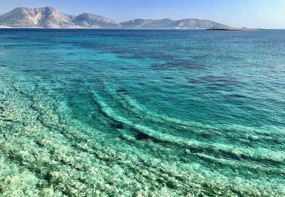 Scenic view of sea against mountains