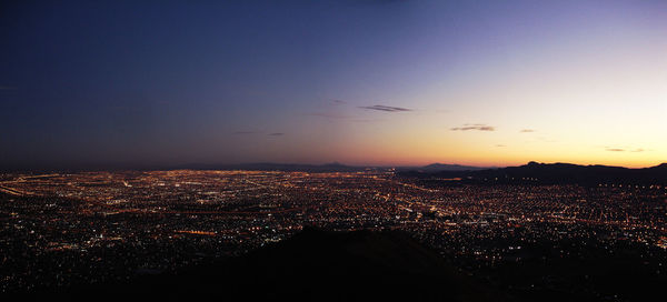 Aerial view of cityscape against sky during sunset