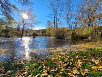 Scenic view of lake against sky during autumn