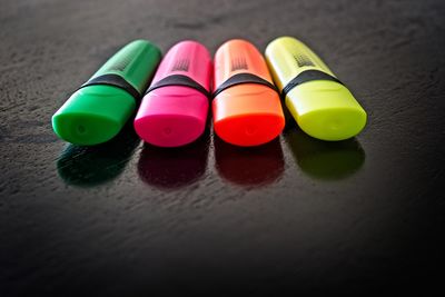 Close-up of multi colored toy on table