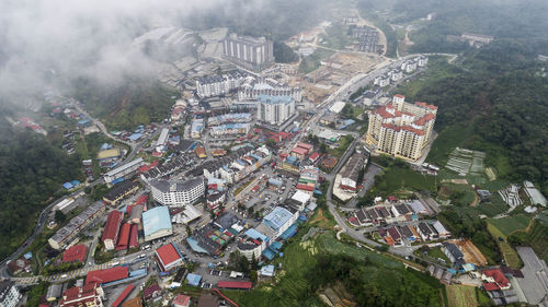 High angle view of buildings in city