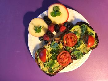 Directly above shot of breakfast served on table