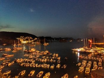 Boats in sea at night