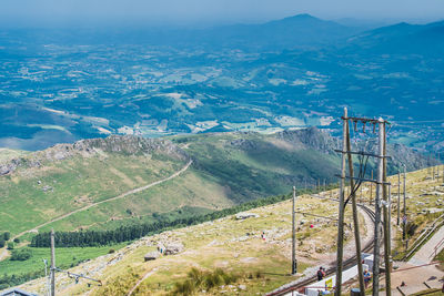 High angle view of land and mountains