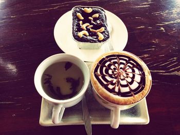 High angle view of coffee on table