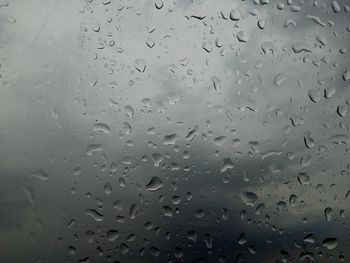 Full frame shot of raindrops on glass window