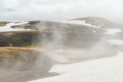 View of volcanic landscape in iceland on a cloudy day