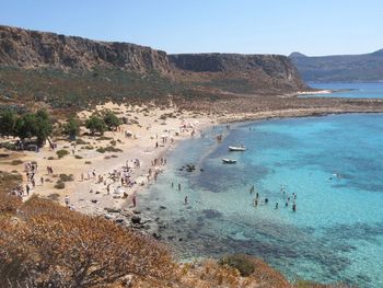 High angle view of people on beach