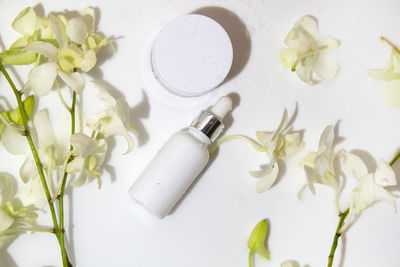 High angle view of beauty products on table