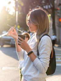 Side view of woman looking away