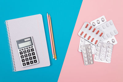 High angle view of information sign on table
