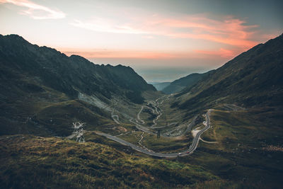 High angle view of mountain road against cloudy sky