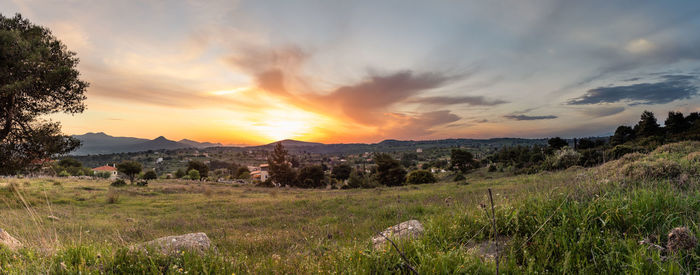 Scenic view of field against sky during sunset