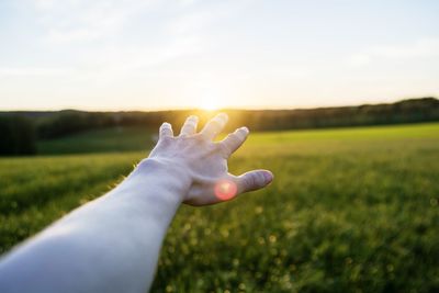 Cropped image of person standing on landscape