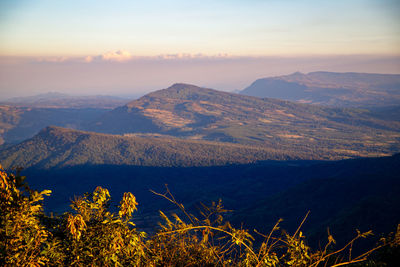 View of the beautiful sky and mountains in the evening at phu ruea peak ,loei province, thailand 