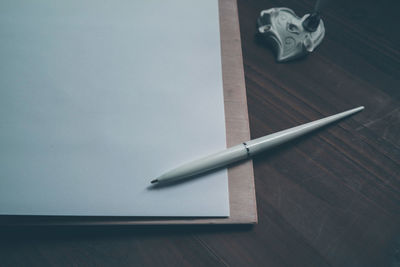 High angle view of pen on table