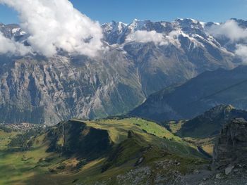 Scenic view of snowcapped mountains against sky