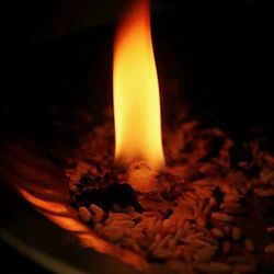 Close-up of lit fire in the dark