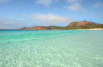 Scenic view of sea against blue sky