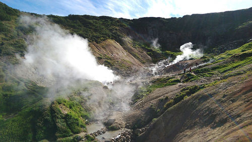 Steam from the geyser