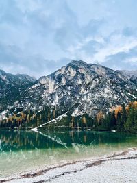 Scenic view of snowcapped mountains against sky