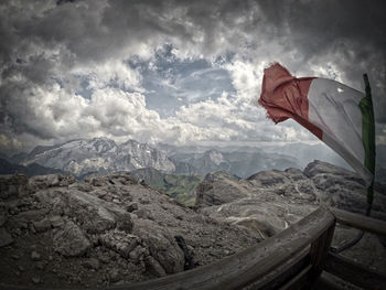 Scenic view of mountains against cloudy sky