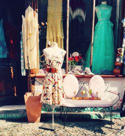 Chairs and tables at market stall