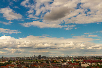 High angle view of buildings against sky