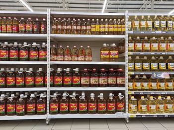 Various bottles on display at store