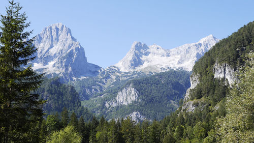 Scenic view of mountains against clear sky