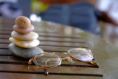 Close-up of eyeglasses on table