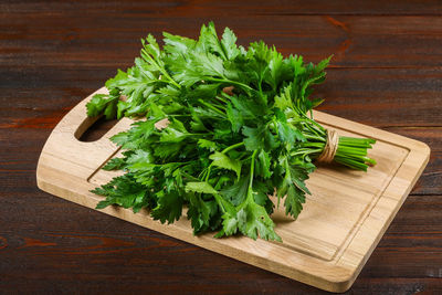 High angle view of chopped vegetables on cutting board