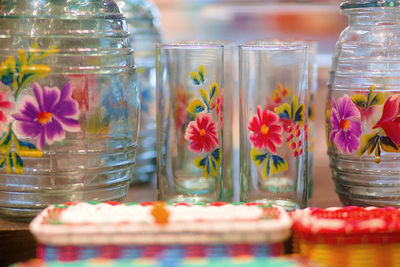 Close-up of flowers in jar