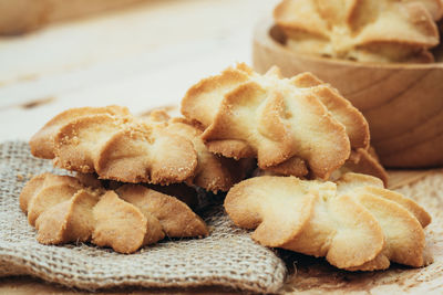 High angle view of cookies on table