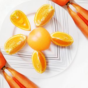 High angle view of orange fruits on table