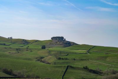 Scenic view of farm against sky