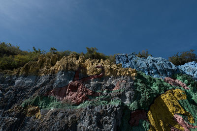 Low angle view of rock formation against sky