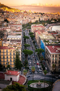 High angle view of buildings in city