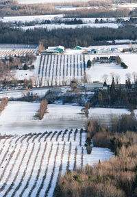 High angle view of snow on landscape