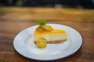 Close-up of dessert in plate on table